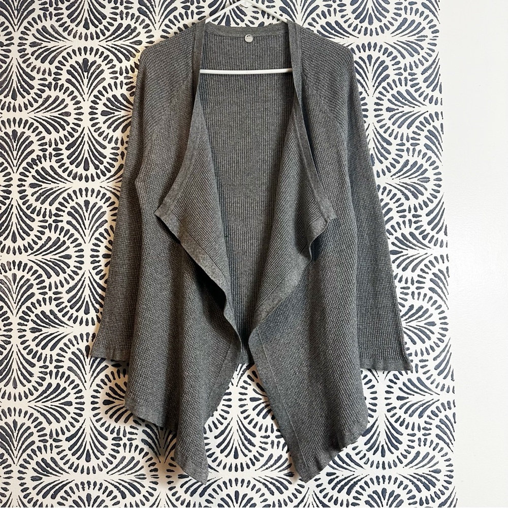 Margaret O’Leary Cotton Knit Grey Open Front Waterfall Cardigan Sweater